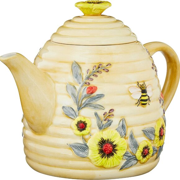Bee Sweet 32 oz. 3-D Beehive Teapot Ceramic, Multi Colored - Picture 1 of 4